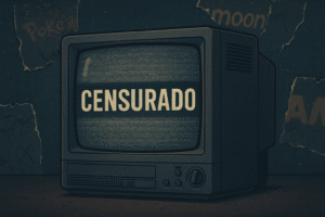 A imagem ilustra o post: Episódios Banidos dos Animes que Você Nunca Assistiu. Para ilustrar esses episódios a imagem utilizada é uma tv de tubo com a imagem fora de sintonia com uma tarja na frente escrito "censurado".