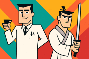 Professor utonio ao lado do samurai jack