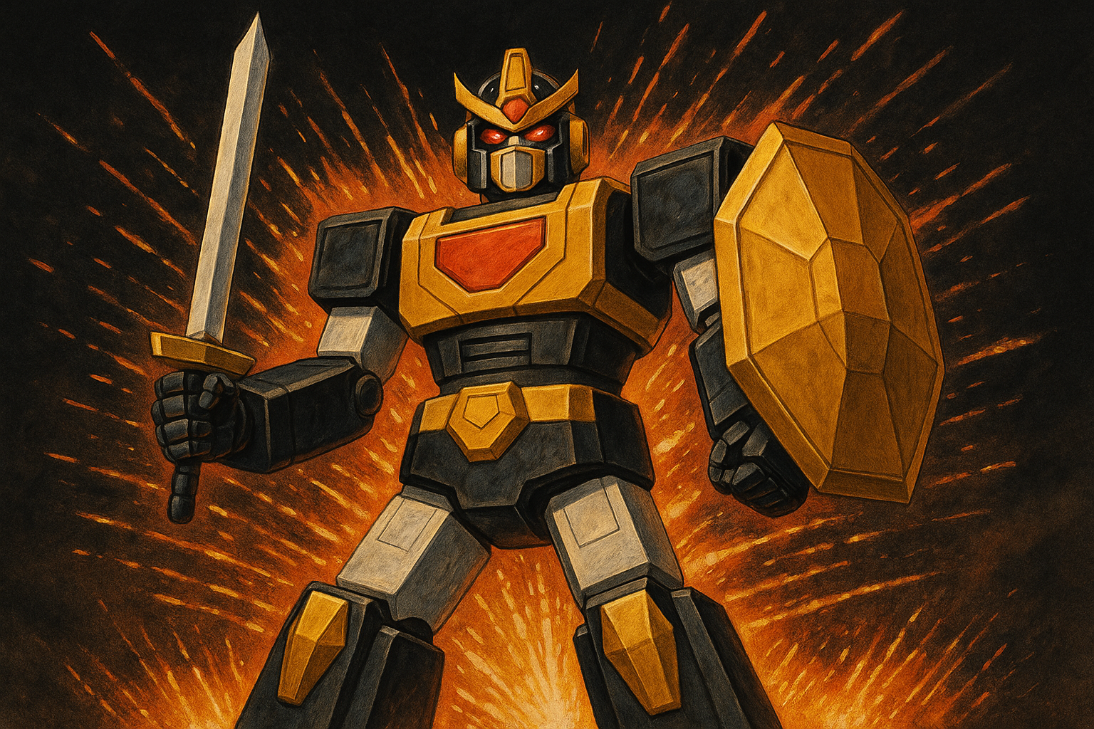 A imagem ilustra o post que tem o titulo: O Homem-Aranha Já Teve um Megazord? Descubra a Versão Japonesa do Herói. Na imagem temos um robô gigante estilo megazord com um fundo preto e faíscas voando.